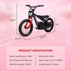 Electric Dirt Bike for Kids Ages 6-12, 250W Electric Balance Bike, 15.5MPH Max Speed & 3 Speed Settings, 24V/5.2AH Battery