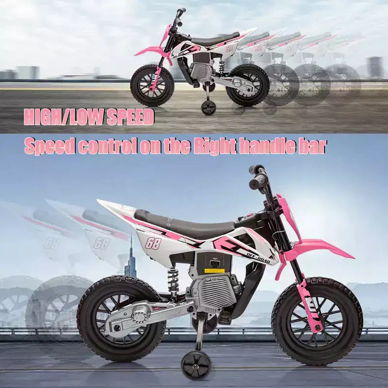 12V Kids Motorcycle, Electric Motorcycle for Kids with Safety Assist Wheels, Spring Suspension, Twist Grip Throttle, Max Speed 3 Mph