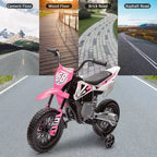12V Kids Motorcycle, Electric Motorcycle for Kids with Safety Assist Wheels, Spring Suspension, Twist Grip Throttle, Max Speed 3 Mph