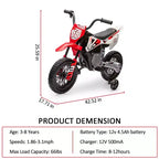 12V Kids Motorcycle, Electric Motorcycle for Kids with Safety Assist Wheels, Spring Suspension, Twist Grip Throttle, Max Speed 3 Mph