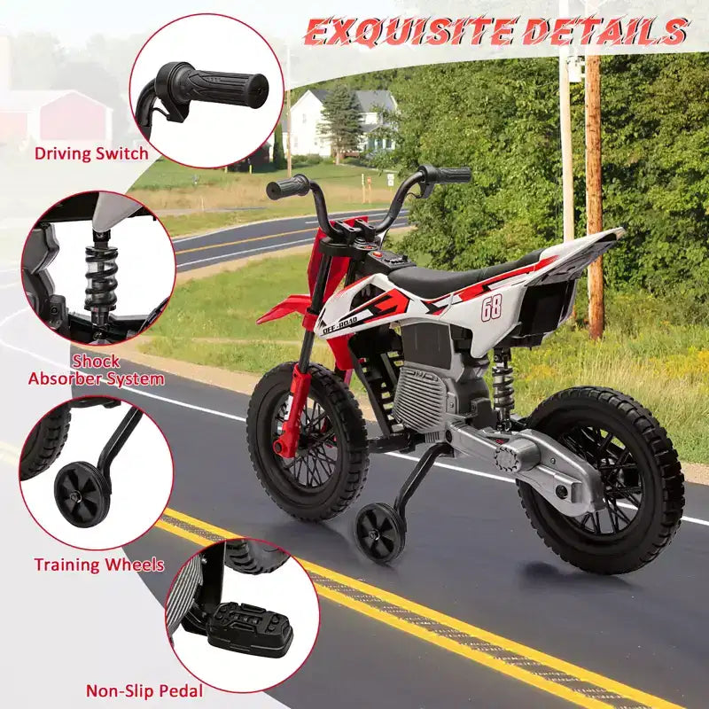 12V Kids Motorcycle, Electric Motorcycle for Kids with Safety Assist Wheels, Spring Suspension, Twist Grip Throttle, Max Speed 3 Mph