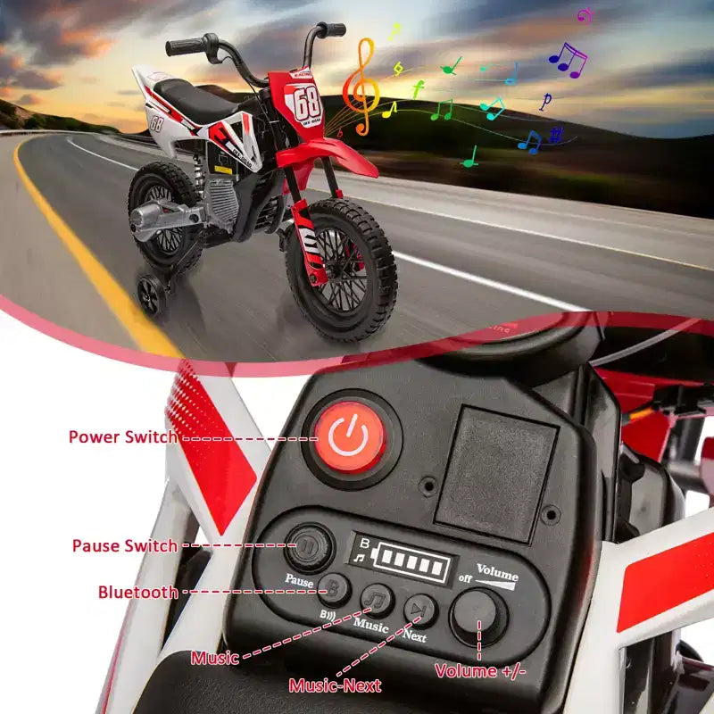 12V Kids Motorcycle, Electric Motorcycle for Kids with Safety Assist Wheels, Spring Suspension, Twist Grip Throttle, Max Speed 3 Mph
