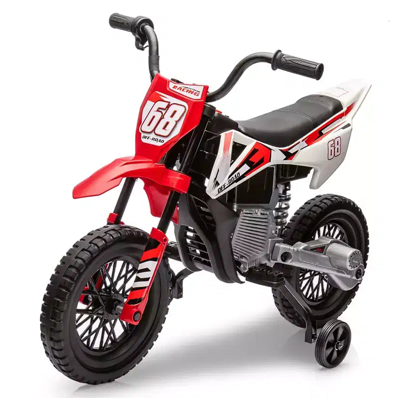 12V Kids Motorcycle, Electric Motorcycle for Kids with Safety Assist Wheels, Spring Suspension, Twist Grip Throttle, Max Speed 3 Mph