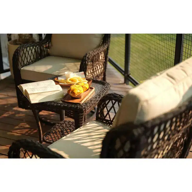 Outdoor Swivel Rocker Chair Set 3 Piece, Patio Bistro Set with Table