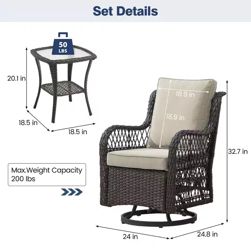 Outdoor Swivel Rocker Chair Set 3 Piece, Patio Bistro Set with Table