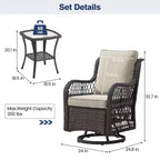 Outdoor Swivel Rocker Chair Set 3 Piece, Patio Bistro Set with Table