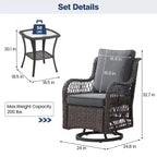 Outdoor Swivel Rocker Chair Set 3 Piece, Patio Bistro Set with Table