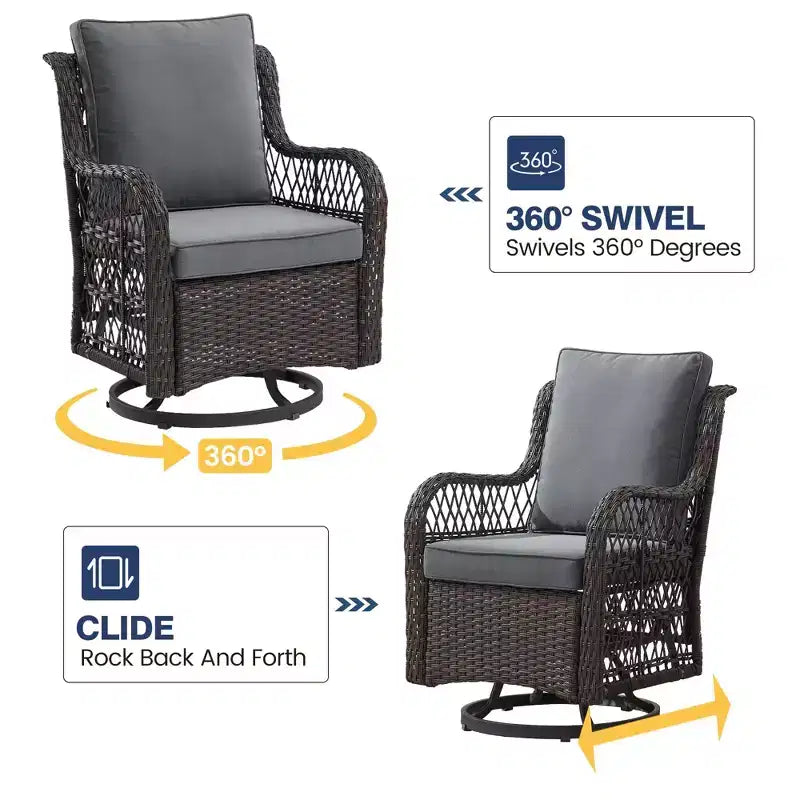 Outdoor Swivel Rocker Chair Set 3 Piece, Patio Bistro Set with Table