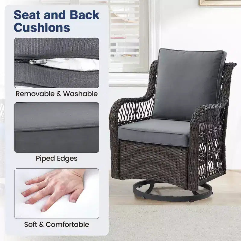 Outdoor Swivel Rocker Chair Set 3 Piece, Patio Bistro Set with Table