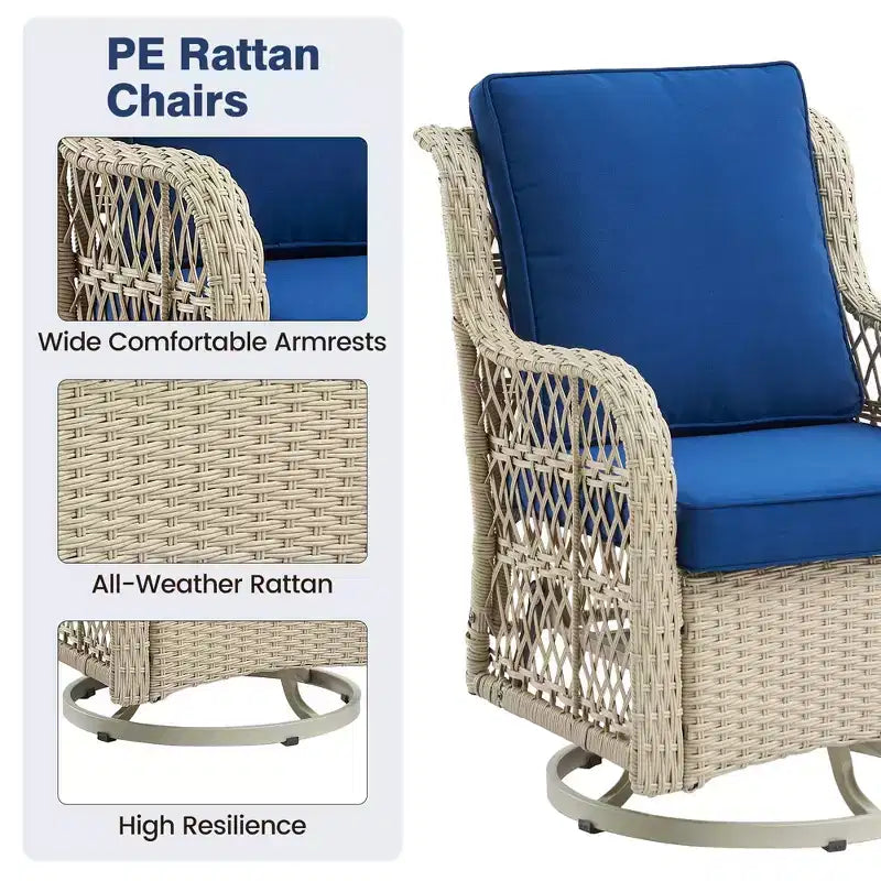 Outdoor Swivel Rocker Chair Set 3 Piece, Patio Bistro Set with Table