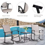 Celebalcony 3 Piece Outdoor Rocking Bistro Set, Textilene Fabric Rocker Chairs Conversation Set with Table for Garden, Balcony, Poolside