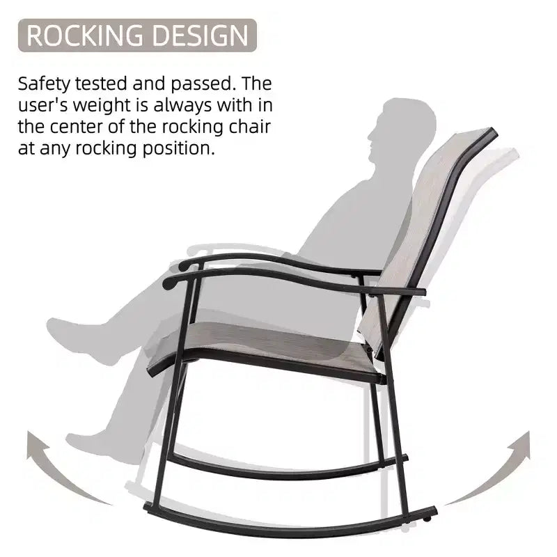 Celebalcony 3 Piece Outdoor Rocking Bistro Set, Textilene Fabric Rocker Chairs Conversation Set with Table for Garden, Balcony, Poolside