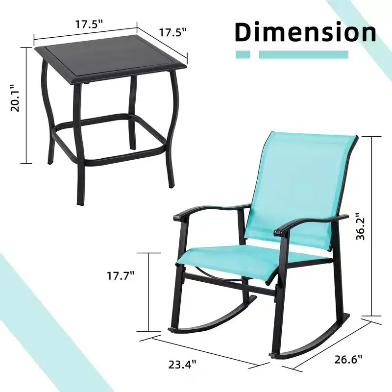 Celebalcony 3 Piece Outdoor Rocking Bistro Set, Textilene Fabric Rocker Chairs Conversation Set with Table for Garden, Balcony, Poolside