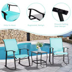 Celebalcony 3 Piece Outdoor Rocking Bistro Set, Textilene Fabric Rocker Chairs Conversation Set with Table for Garden, Balcony, Poolside