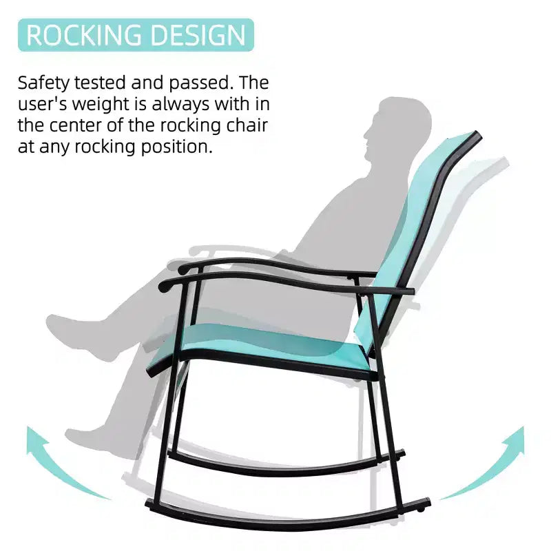 Celebalcony 3 Piece Outdoor Rocking Bistro Set, Textilene Fabric Rocker Chairs Conversation Set with Table for Garden, Balcony, Poolside