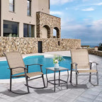 Celebalcony 3 Piece Outdoor Rocking Bistro Set, Textilene Fabric Rocker Chairs Conversation Set with Table for Garden, Balcony, Poolside