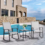 Celebalcony 3 Piece Outdoor Rocking Bistro Set, Textilene Fabric Rocker Chairs Conversation Set with Table for Garden, Balcony, Poolside