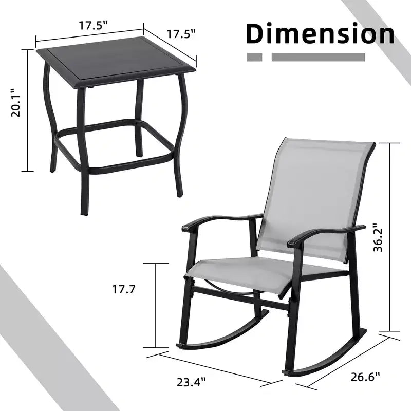 Celebalcony 3 Piece Outdoor Rocking Bistro Set, Textilene Fabric Rocker Chairs Conversation Set with Table for Garden, Balcony, Poolside