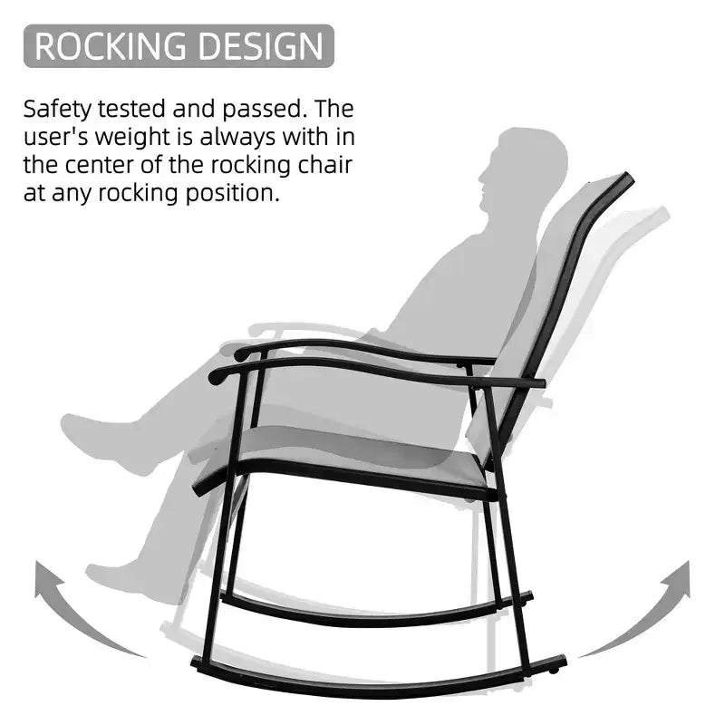 Celebalcony 3 Piece Outdoor Rocking Bistro Set, Textilene Fabric Rocker Chairs Conversation Set with Table for Garden, Balcony, Poolside