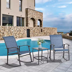 Celebalcony 3 Piece Outdoor Rocking Bistro Set, Textilene Fabric Rocker Chairs Conversation Set with Table for Garden, Balcony, Poolside