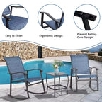Celebalcony 3 Piece Outdoor Rocking Bistro Set, Textilene Fabric Rocker Chairs Conversation Set with Table for Garden, Balcony, Poolside