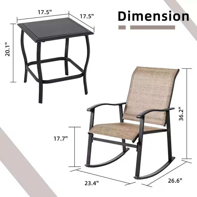 Celebalcony 3 Piece Outdoor Rocking Bistro Set, Textilene Fabric Rocker Chairs Conversation Set with Table for Garden, Balcony, Poolside