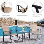 Celebalcony 3 Piece Outdoor Rocking Bistro Set, Textilene Fabric Rocker Chairs Conversation Set with Table for Garden, Balcony, Poolside