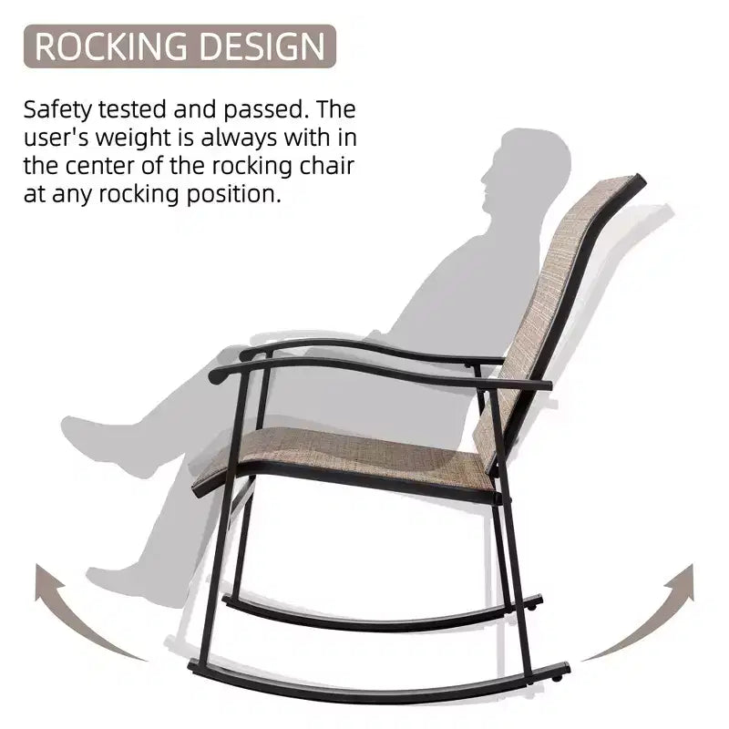 Celebalcony 3 Piece Outdoor Rocking Bistro Set, Textilene Fabric Rocker Chairs Conversation Set with Table for Garden, Balcony, Poolside