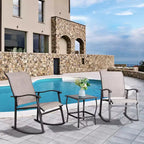 Celebalcony 3 Piece Outdoor Rocking Bistro Set, Textilene Fabric Rocker Chairs Conversation Set with Table for Garden, Balcony, Poolside