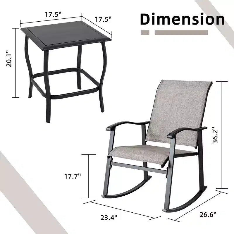 Celebalcony 3 Piece Outdoor Rocking Bistro Set, Textilene Fabric Rocker Chairs Conversation Set with Table for Garden, Balcony, Poolside
