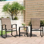 Celebalcony 3 Piece Outdoor Rocking Bistro Set, Textilene Fabric Rocker Chairs Conversation Set with Table for Garden, Balcony, Poolside