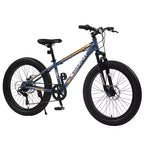 Okak 24IN Fat Tire Bike with Front Suspension, 7-Speed Mountain Bike with Disc Brake and High-Carbon Steel Frame, Trail Bike for Commuting