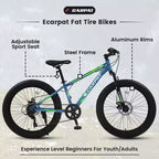 Okak 24IN Fat Tire Bike with Front Suspension, 7-Speed Mountain Bike with Disc Brake and High-Carbon Steel Frame, Trail Bike for Commuting