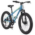 Okak 24IN Fat Tire Bike with Front Suspension, 7-Speed Mountain Bike with Disc Brake and High-Carbon Steel Frame, Trail Bike for Commuting