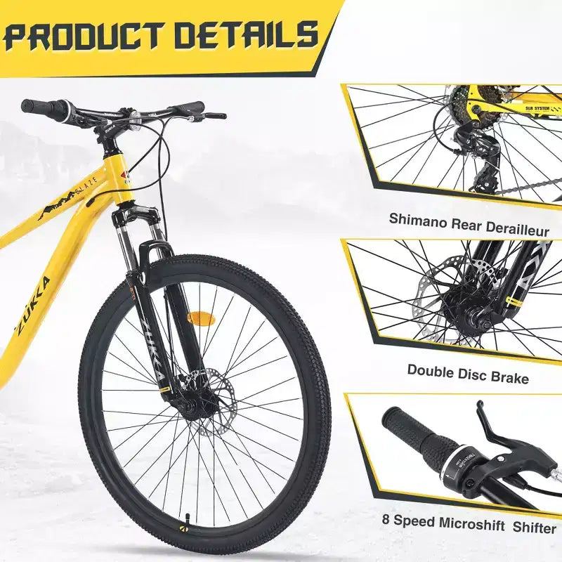 Okak 27.5IN 8 Speed Mountain Bike with Front Suspension, Kids Dirt Bike with Double Disc Brakes, Steel Frame Bicycle for Kid and Adults