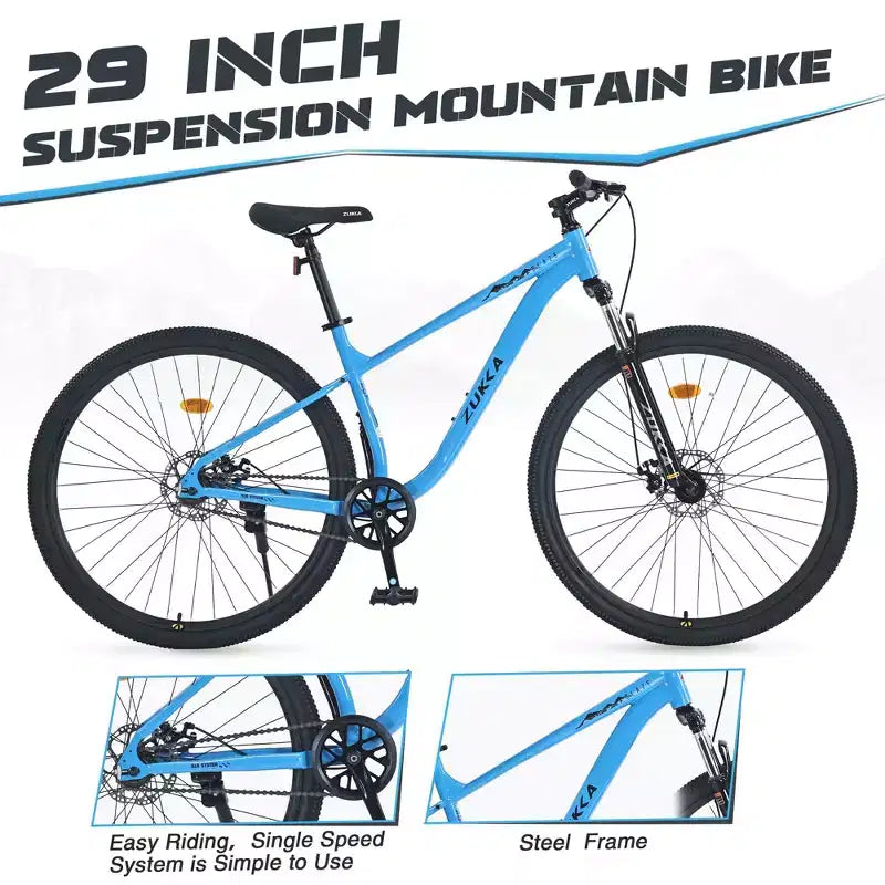 Okak 29IN Single Speed Mountain Bike, Adult Bike with Steel Frame and Front Suspension, Mens Bike for Commuting, Travel, Mountain