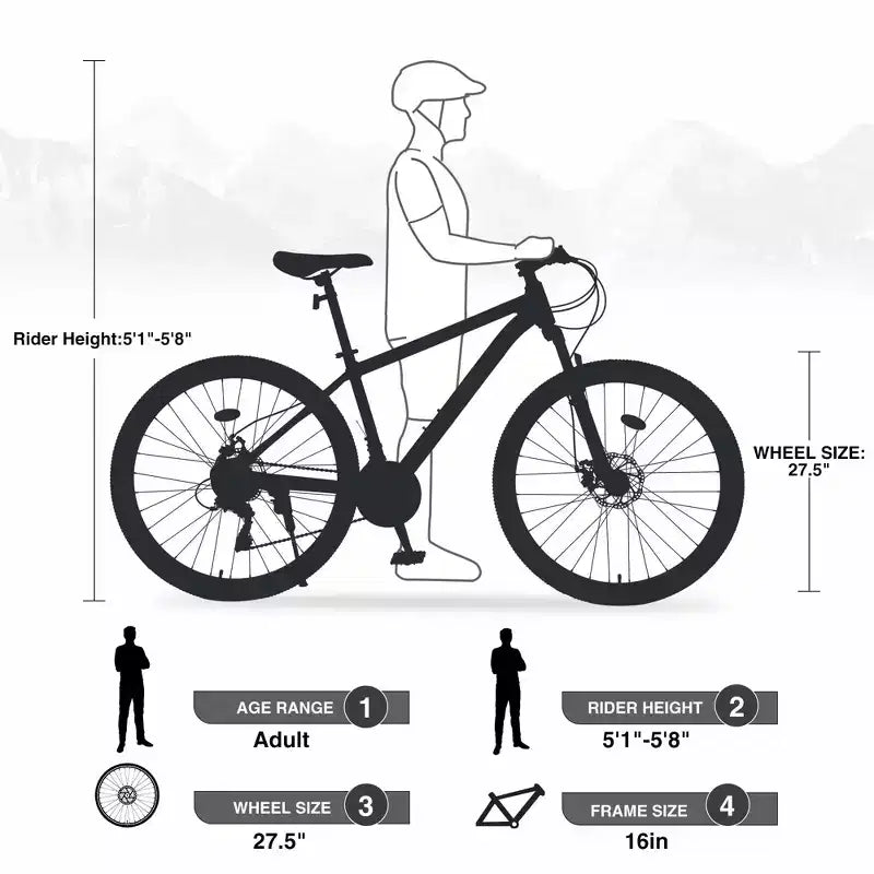Okak 27.5IN Mountain Bike with Aluminum Alloy Frame, Kids Dirt Bike with 21 Speed Gear and Front Suspension, Bicycle for Kids and Adults