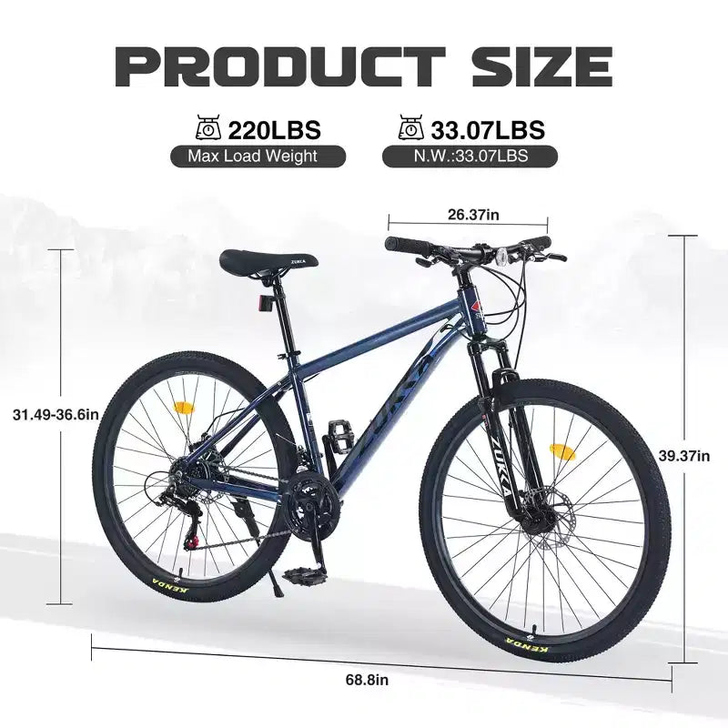 Okak 27.5IN Mountain Bike with Aluminum Alloy Frame, Kids Dirt Bike with 21 Speed Gear and Front Suspension, Bicycle for Kids and Adults