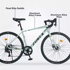 Okak 700C Road Bike with 7 Speed System, Adult Bike with Aluminum Alloy Frame and Rim, Disk Brake Bicycle for Men and Women