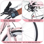 Okak 22IN Cruiser Bikes with Front Basket, Girls Bike with Steel Frame, V-Shape Brake and Comfort Saddles, Adult Bike for Girls and Women