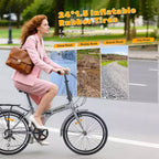 Okak 24IN Folding Bike with 7 Speed and Steel Frame, Cruiser Bikes with Rear Shelf and Mudguard, Adult Bike for Traval and Commuting