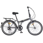 Okak 24IN Folding Bike with 7 Speed and Steel Frame, Cruiser Bikes with Rear Shelf and Mudguard, Adult Bike for Traval and Commuting