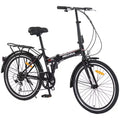 Okak 24IN Folding Bike with 7 Speed and Steel Frame, Cruiser Bikes with Rear Shelf and Mudguard, Adult Bike for Traval and Commuting