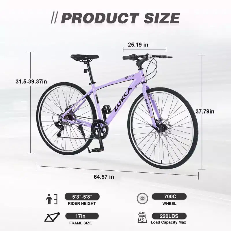 Okak 700C Hybrid Bike with Aluminum Alloy Frame and Double Disc Brakes, Flat Handlebar Road Bike, Adult Bike for Road Cycling and Traval