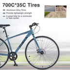 Okak 700C Hybrid Bike with Aluminum Alloy Frame and Double Disc Brakes, Flat Handlebar Road Bike, Adult Bike for Road Cycling and Traval
