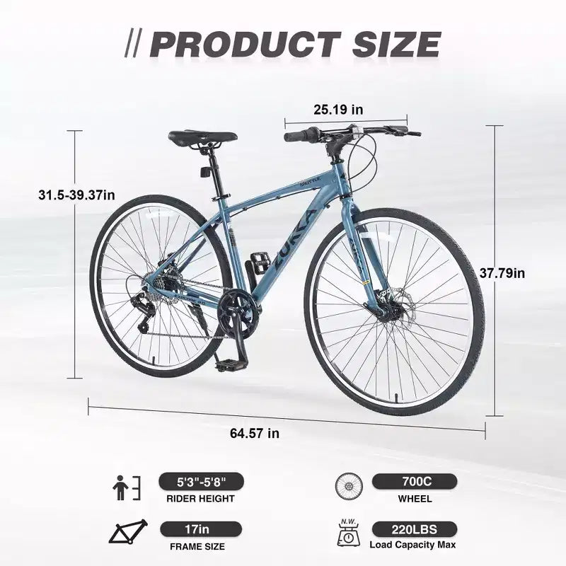 Okak 700C Hybrid Bike with Aluminum Alloy Frame and Double Disc Brakes, Flat Handlebar Road Bike, Adult Bike for Road Cycling and Traval