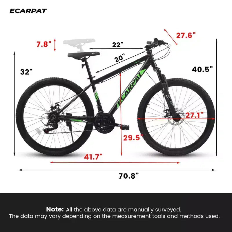 Okak 27IN Mountain Bike with Suspension Fork and Aluminum Frame, 21-Speed Dirt Bike with Disc Brake, Adult Bike for Men and Women