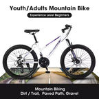 Okak 24/26IN Mountain Bike with 21 Speeds and Dual Disc Brakes, Kids Bike with 100mm Front Suspension, Dirt Bike for Teenagers and Women