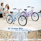 Okak 26IN Womens Bike with 7 Speed, Beach Cruiser Bike with Double V Brake and Cushion Saddle, Adult Bike for Commuting, Travel, Mountain