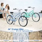 Okak 26IN Womens Bike with 7 Speed, Beach Cruiser Bike with Double V Brake and Cushion Saddle, Adult Bike for Commuting, Travel, Mountain